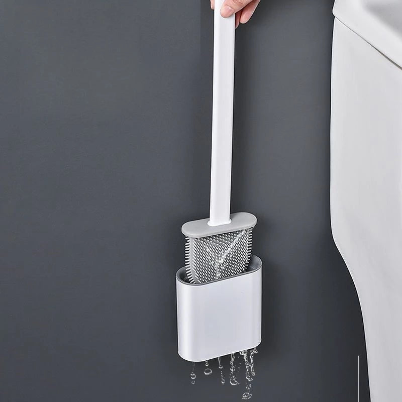 Escova Sanitária De Silicone Para Limpar Privada Banheiro Vaso Sanitário Com Suporte e Adesivo para parede